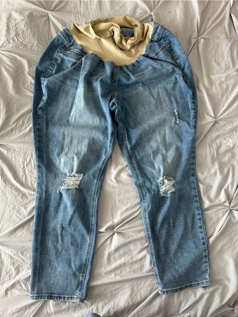Indigo Blue Women’s Maternity Light Blue Distressed Jeans